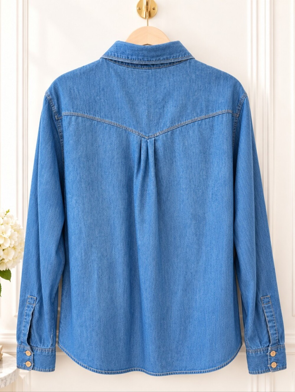 Route 66 Blue Denim Western Button Front Shirt Blouse| 100% Cotton | Size: Large - Picture 6 of 9